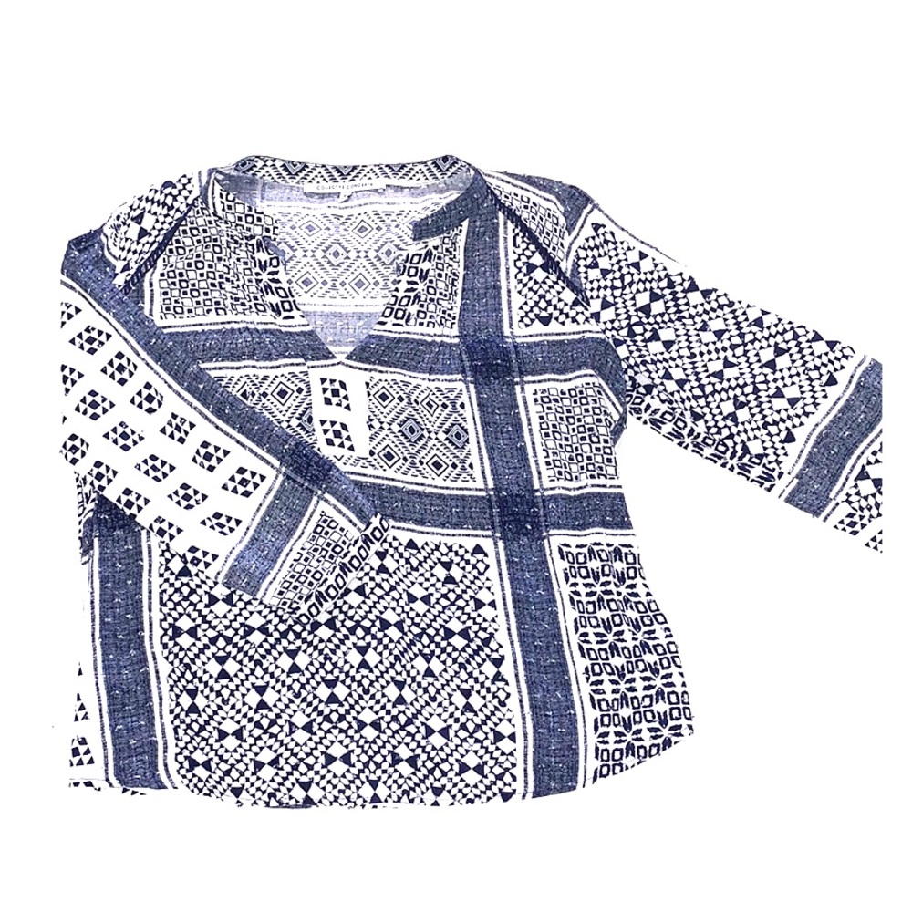 Tribal print, navy/ivory top